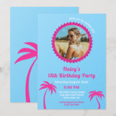 Invitation Hot rose & Blue Photo moderne 18e anniversaire (Devant / Derrière)