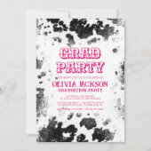 Invitation Hot Rose Cow Imprimer Chic Rustic Graduation Party (Devant)