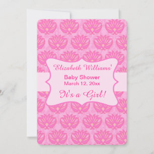 Invitation Hot rose Damask Baby Girl Douche personnalisée Inv