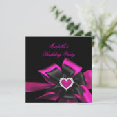 Invitation Hot rose Diamond Coeur Noir Bow Anniversaire (Debout devant)