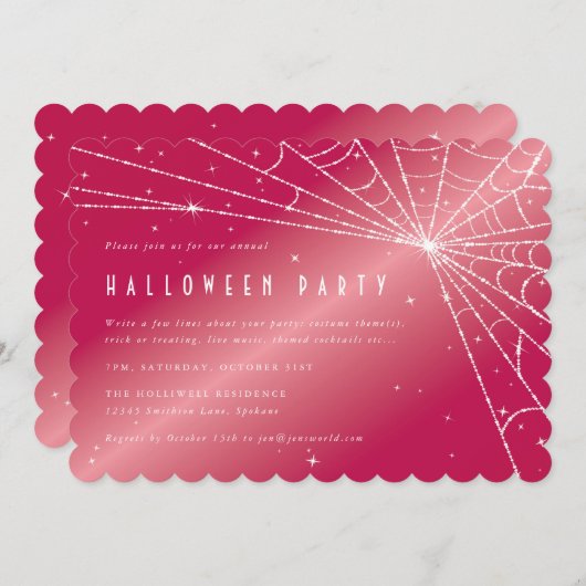 Invitation Hot Rose Diamond Spider Web Halloween Party (Devant / Derrière)