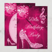 Invitation Hot rose Disco Ball Sparkle Heels 50e Anniversaire (Devant / Derrière)