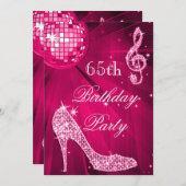 Invitation Hot rose Disco Ball Sparkle Heels 65e anniversaire (Devant / Derrière)