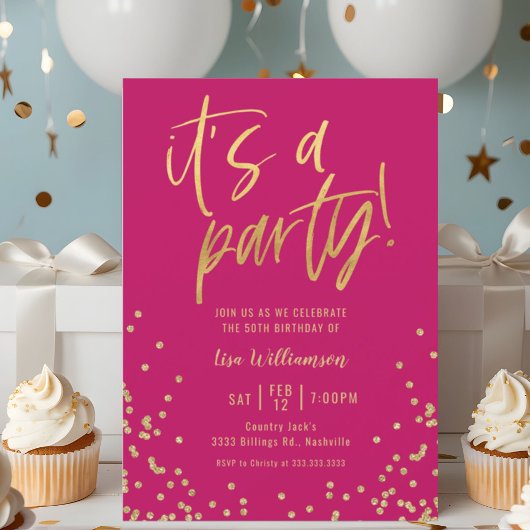 Invitation Hot rose et Gold 50e fête d'anniversaire