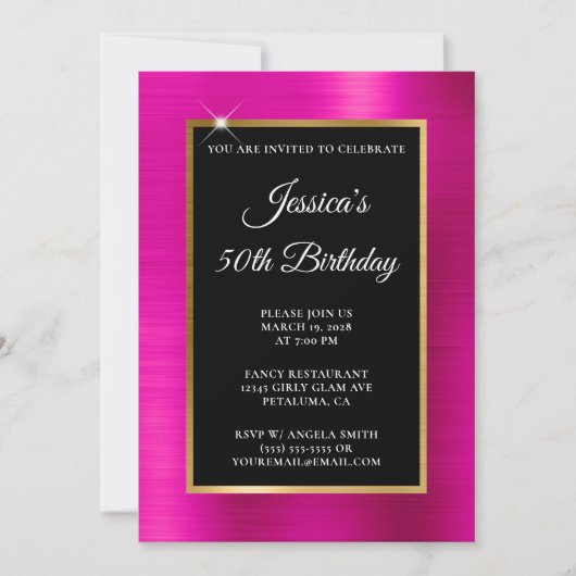 Invitation Hot rose et Gold Foil Black 50e anniversaire (Devant)