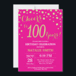 Invitation Hot rose et or 100e Anniversaire Diamond<br><div class="desc">100e anniversaire Invitation avec Hot Pink et Gold Parties scintillant Arrière - plan diamant. Confetti d'or. Anniversaire adulte. Hommes ou Femmes Anniversaire. Pour plus de personnalisation,  cliquez sur le bouton "Customiser" et utilisez notre outil de conception pour modifier ce modèle.</div>