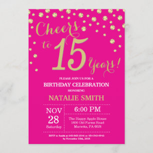 Invitation Hot rose et or 15e Anniversaire Diamond