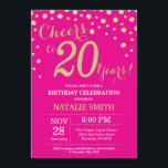 Invitation Hot rose et or 20e Anniversaire Diamond<br><div class="desc">Invitation 20e anniversaire avec Hot Pink et Parties scintillant d'or Arrière - plan diamant. Confetti d'or. Anniversaire adulte. Hommes ou Femmes Anniversaire. Pour plus de personnalisation,  cliquez sur le bouton "Customiser" et utilisez notre outil de conception pour modifier ce modèle.</div>