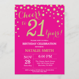 Invitation Hot rose et or 21e Anniversaire Diamond