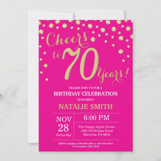 Invitation Hot rose et or 70e Anniversaire Diamond (Devant)