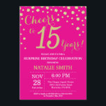Invitation Hot rose et or Surprise 15e Anniversaire Diamond<br><div class="desc">Surprise 15e anniversaire Invitation avec Hot Pink et Gold Parties scintillant Arrière - plan diamant. Confetti d'or. Anniversaire enfant. Ado adolescent garçon ou fille anniversaire. Pour plus de personnalisation,  cliquez sur le bouton "Customiser" et utilisez notre outil de conception pour modifier ce modèle.</div>