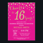 Invitation Hot rose et or Surprise 16e Anniversaire Diamond<br><div class="desc">Surprise 16e anniversaire Invitation avec Hot Pink et Gold Parties scintillant Arrière - plan diamant. Confetti d'or. Anniversaire enfant. Ado adolescent garçon ou fille anniversaire. Pour plus de personnalisation,  cliquez sur le bouton "Customiser" et utilisez notre outil de conception pour modifier ce modèle.</div>