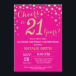Invitation Hot rose et or Surprise 21e Anniversaire Diamond<br><div class="desc">Surprise 21e anniversaire Invitation avec Hot Pink et Gold Parties scintillant Arrière - plan diamant. Confetti d'or. Anniversaire adulte. Hommes ou Femmes Anniversaire. Pour plus de personnalisation,  cliquez sur le bouton "Customiser" et utilisez notre outil de conception pour modifier ce modèle.</div>