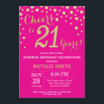 Invitation Hot rose et or Surprise 21e Anniversaire Diamond<br><div class="desc">Surprise 21e anniversaire Invitation avec Hot Pink et Gold Parties scintillant Arrière - plan diamant. Confetti d'or. Anniversaire adulte. Hommes ou Femmes Anniversaire. Pour plus de personnalisation,  cliquez sur le bouton "Customiser" et utilisez notre outil de conception pour modifier ce modèle.</div>