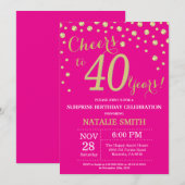 Invitation Hot rose et or Surprise 40e Anniversaire Diamond (Devant / Derrière)