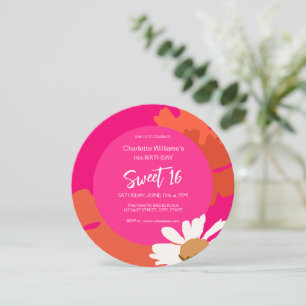 Invitation Hot rose et orange Floral Seize Anniversaire