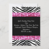 Invitation Hot rose étincelle Zebra Girl'anniversaire (Dos)