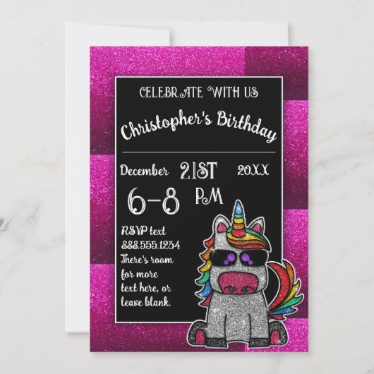 Invitation Hot rose fête d'anniversaire Rainbow Parties scint (Dos)