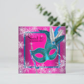 Invitation Hot rose flocon de neige Sweet 16 Masquerade Party (Debout devant)