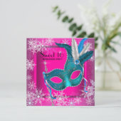 Invitation Hot rose flocon de neige Sweet 16 Masquerade Party (Debout devant)