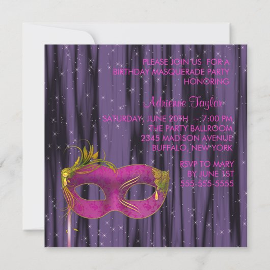 Invitation Hot rose Fuchsia Black violet mascarade (Dos)