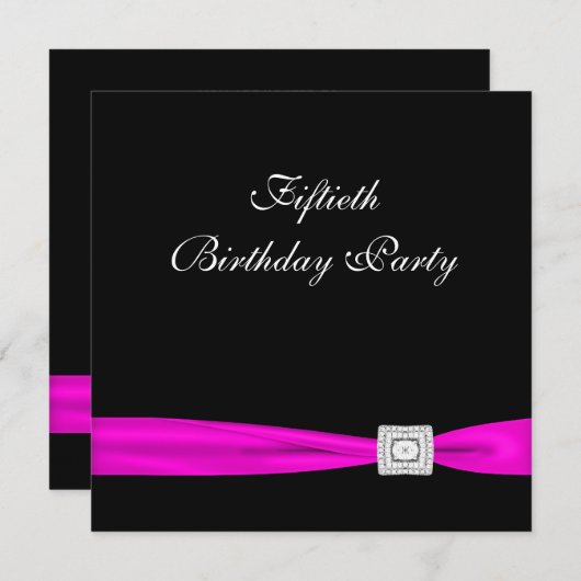 Invitation Hot rose Fuchsia Classy 50e fête d'anniversaire (Devant / Derrière)