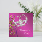 Invitation Hot rose Fuchsia Pink Masquerade (Debout devant)