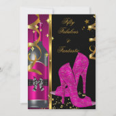 Invitation Hot Rose Gold 50 & Fabulous Fantastic Birthday (Devant)