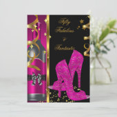 Invitation Hot Rose Gold 50 & Fabulous Fantastic Birthday (Debout devant)