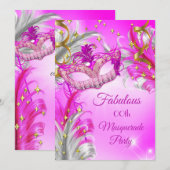 Invitation Hot Rose Gold Masquerade Party Fabrique Anniversai (Devant / Derrière)