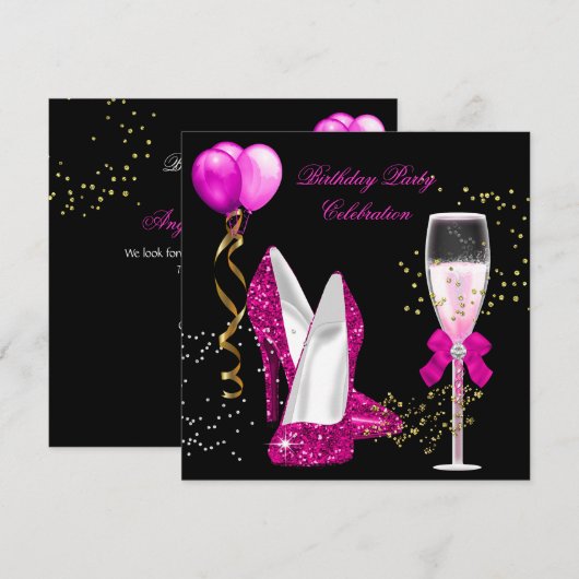 Invitation Hot rose Gold Parties scintillant Black Anniversai (Devant / Derrière)