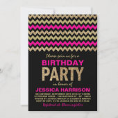 Invitation Hot rose & Gold Parties scintillant Chevron fête d (Devant)