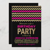 Invitation Hot rose & Gold Parties scintillant Chevron fête d (Devant / Derrière)