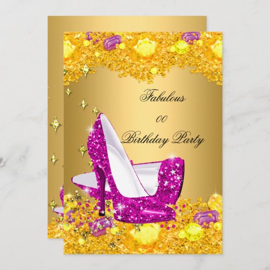 Invitation Hot rose Gold Parties scintillant talons hauts Fab (Devant / Derrière)