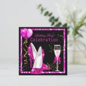 Invitation Hot rose Gold Parties scintillant Zebra Black Birt (Debout devant)
