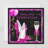 Invitation Hot rose Gold Parties scintillant Zebra Black Birt (Devant)