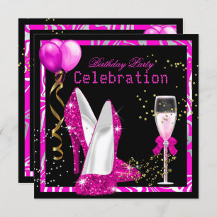 Invitation Hot rose Gold Parties scintillant Zebra Black Birt