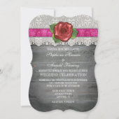 Invitation Hot rose Grey Rustic Wood Rose Mariage Inviter (Devant)