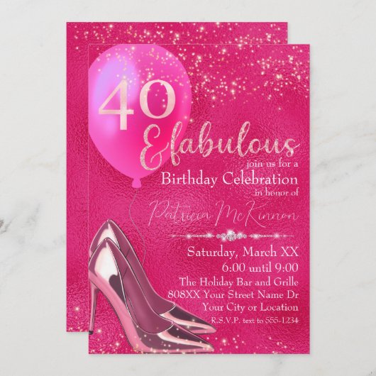 Invitation Hot rose haut talon Stilettos Parties scintillant  (Devant / Derrière)