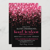 Invitation Hot rose Hollywood Parties scintillant Sweet sixte (Devant / Derrière)