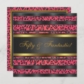 Invitation Hot rose Leopard Gold Womans 50e fête d'anniversai (Devant / Derrière)