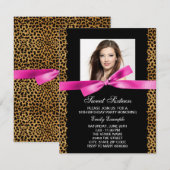 Invitation Hot rose léopard photo Sweet 16 Anniversaire fête (Devant / Derrière)