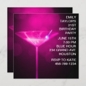 Invitation Hot rose Martini femmes Hot rose 21e anniversaire (Devant / Derrière)
