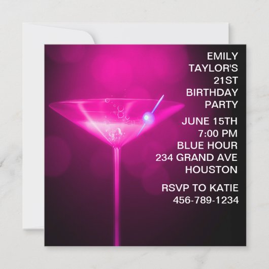 Invitation Hot rose Martini femmes Hot rose 21e anniversaire (Devant)