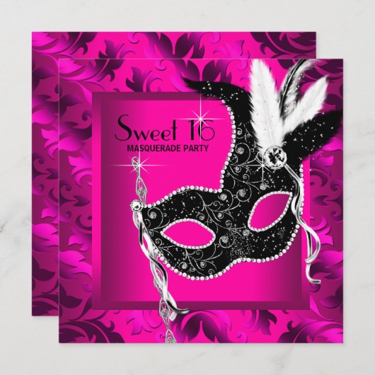 Invitation Hot rose Masquerade (Devant / Derrière)