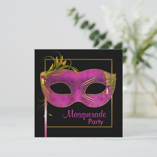 Invitation Hot rose Masquerade (Debout devant)