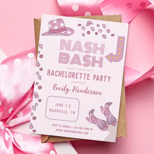 Invitation Hot rose Nash Bash Nashville Bachelorte Party