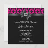 Invitation Hot rose noir Damask Surprise fête d'anniversaire (Dos)