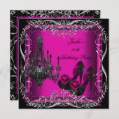 Invitation Hot rose Noir fête Anniversaire Chaussures talon h (Devant / Derrière)