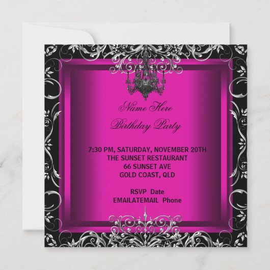 Invitation Hot rose Noir fête Anniversaire Chaussures talon h (Dos)